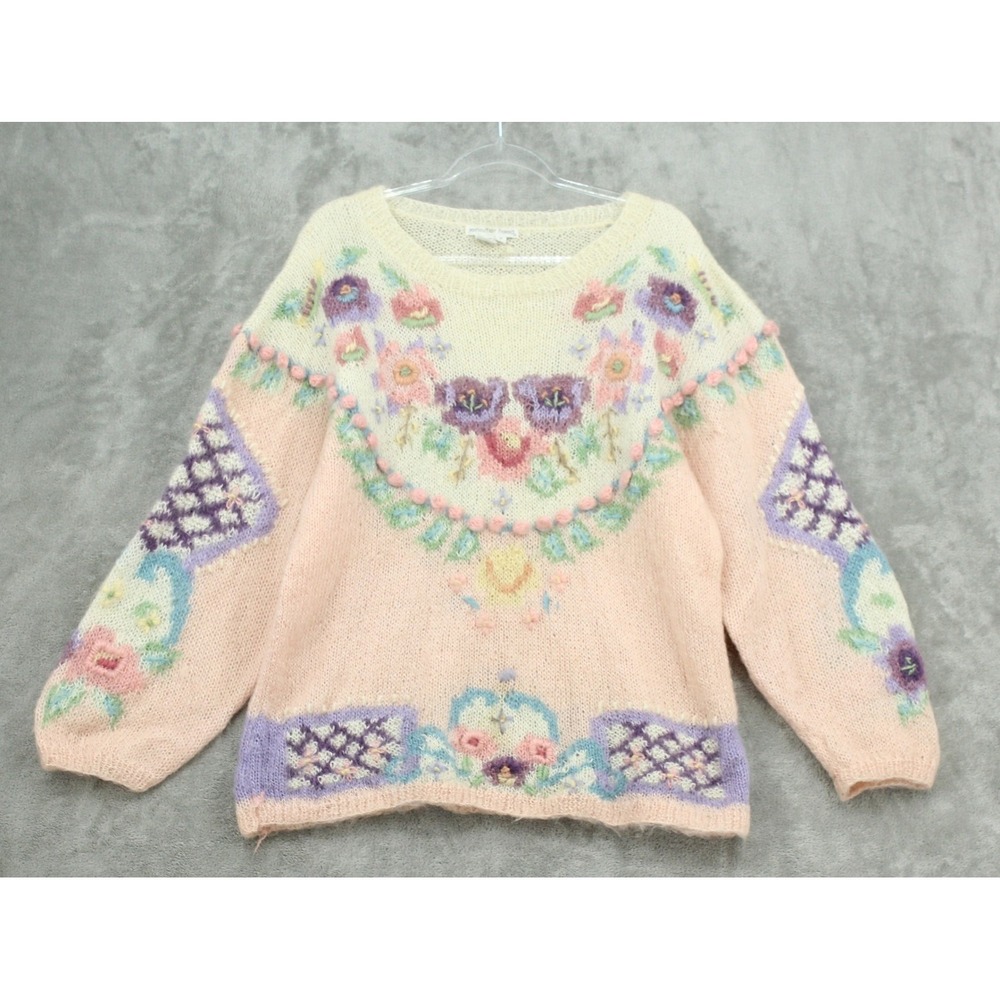 Vintage Jennifer Reed Sweater Women Small  Mohair Coquette Floral Pastel Cottage